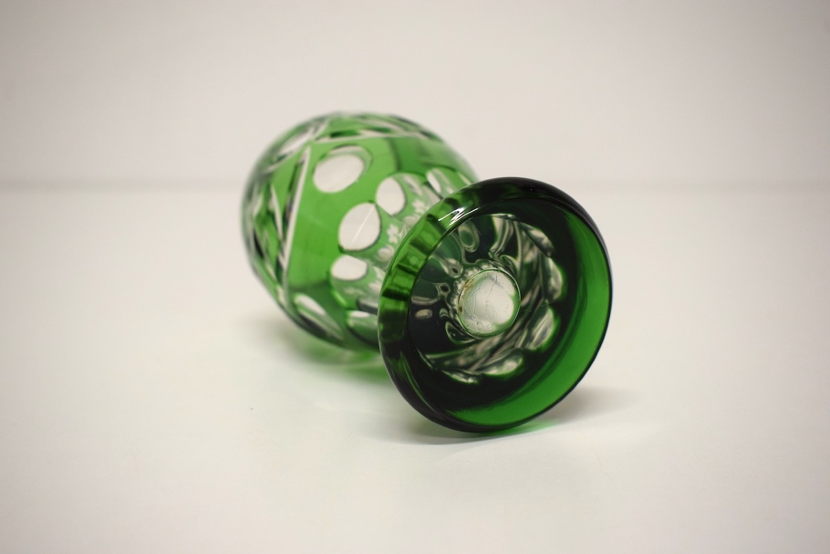 Small Bohemian Crystal Or Val Saint Lambert Art Deco Vase, Emerald Green, Ref. 1203-photo-2