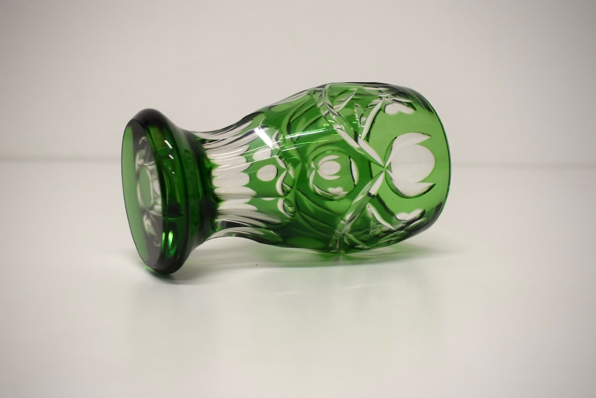 Small Bohemian Crystal Or Val Saint Lambert Art Deco Vase, Emerald Green, Ref. 1203-photo-4