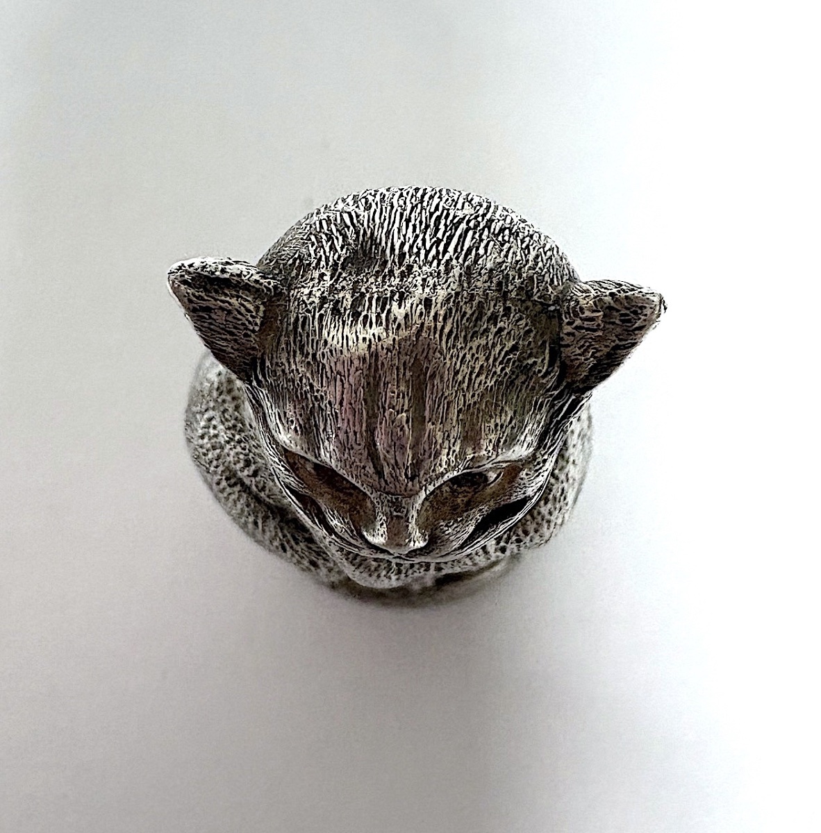 Seated Cat Sculpture, Animal Motif, Solid Silver, Umbrella Handle, 19th Century, Ref. 1204-photo-4