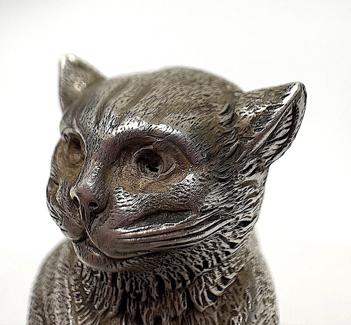 Seated Cat Sculpture, Animal Motif, Solid Silver, Umbrella Handle, 19th Century, Ref. 1204-photo-2