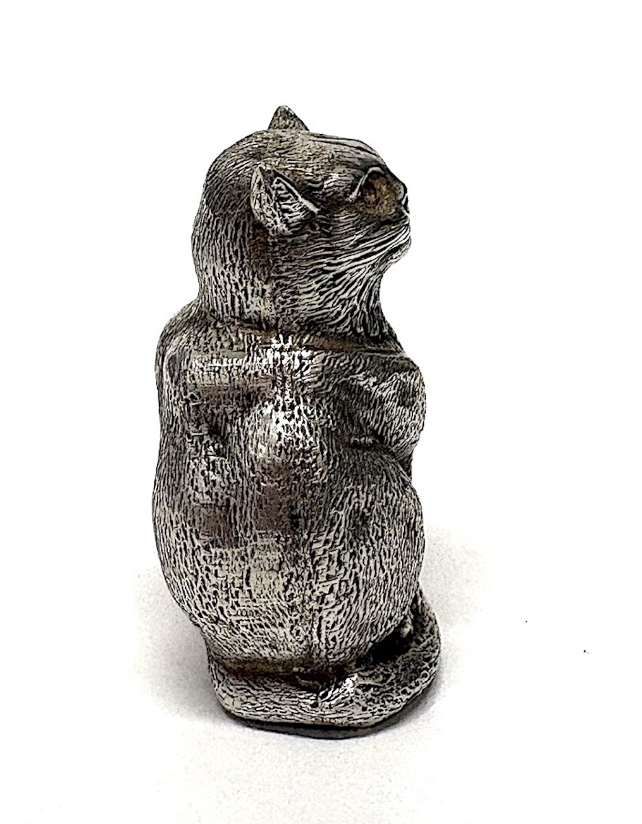 Seated Cat Sculpture, Animal Motif, Solid Silver, Umbrella Handle, 19th Century, Ref. 1204-photo-3