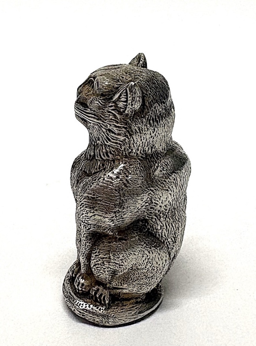 Seated Cat Sculpture, Animal Motif, Solid Silver, Umbrella Handle, 19th Century, Ref. 1204-photo-5