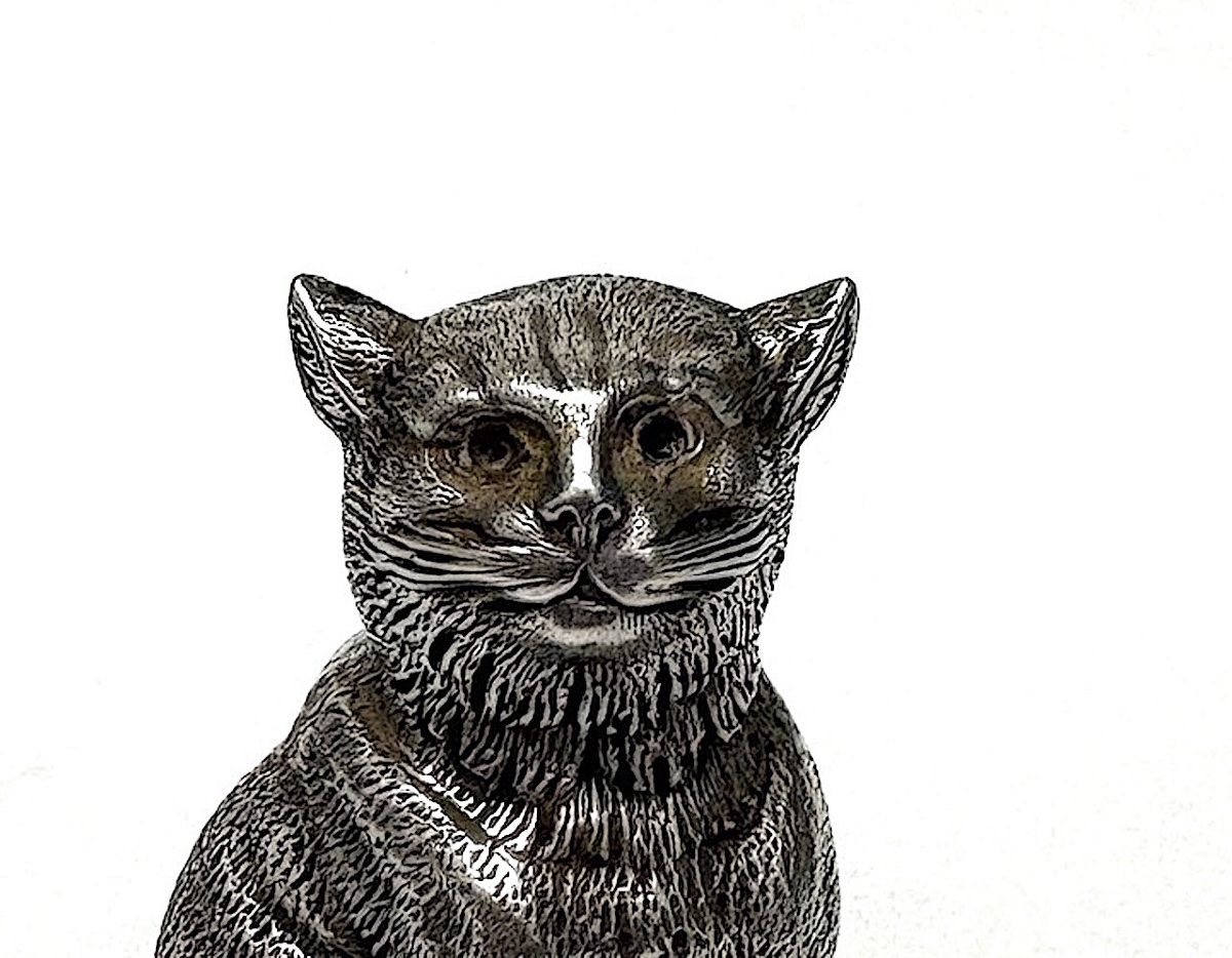 Seated Cat Sculpture, Animal Motif, Solid Silver, Umbrella Handle, 19th Century, Ref. 1204-photo-8