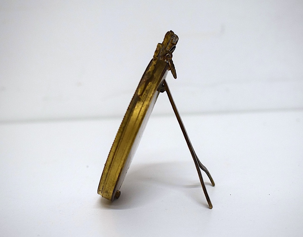 Painted Miniature Photo: Baby With Tambourine, Herald—cute Photo Frame In Gilded Bronze, Ref. 1205-photo-3