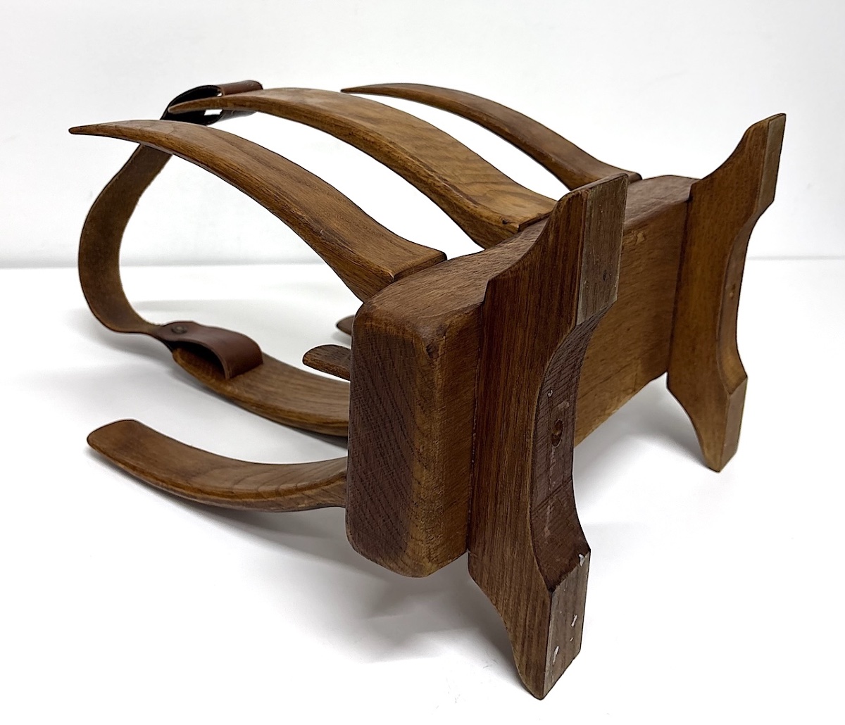 Guillerme And Chambron Magazine Rack, Wood And Leather, Brutalist, 1950, Refcm1207-photo-1