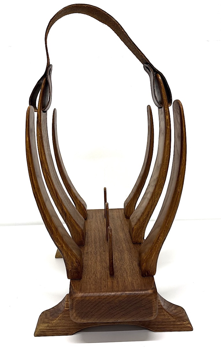 Guillerme And Chambron Magazine Rack, Wood And Leather, Brutalist, 1950, Refcm1207-photo-3