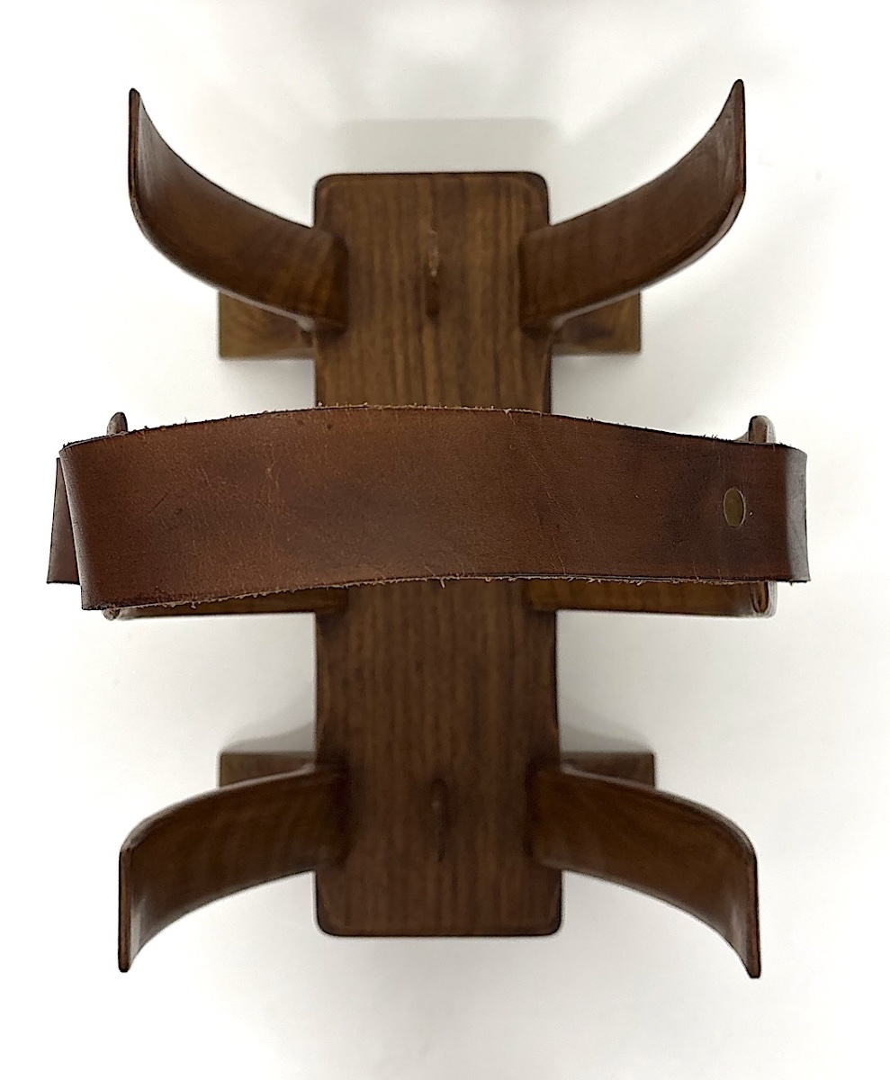 Guillerme And Chambron Magazine Rack, Wood And Leather, Brutalist, 1950, Refcm1207-photo-4
