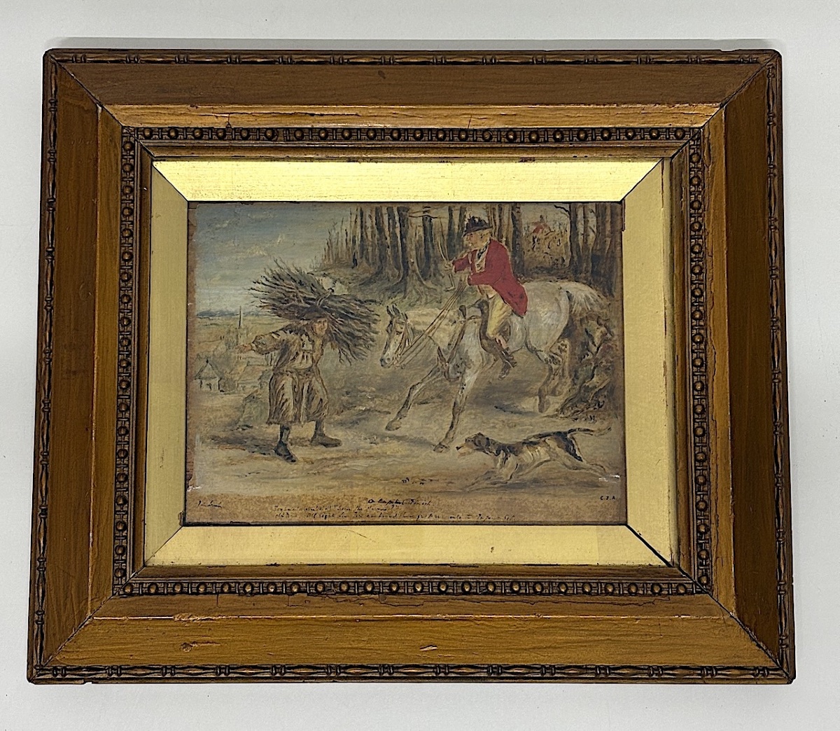 Ecole Anglaise huile Chasse à Cour Monogramme à Identifier REFM1184