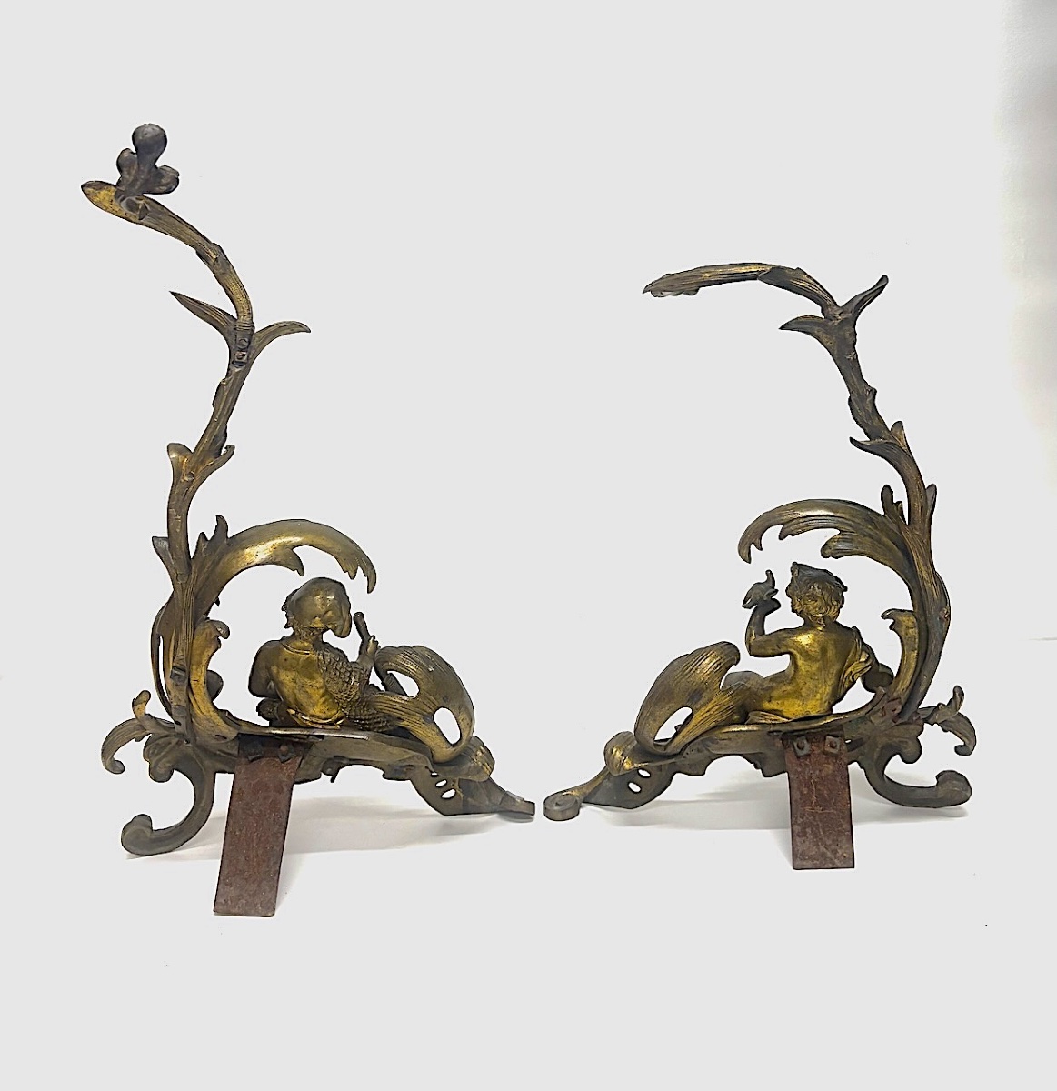 Pair Of Rococo-style Bronze Fire Tongs With Putti And Naturalistic Decorations Ref1209-photo-2