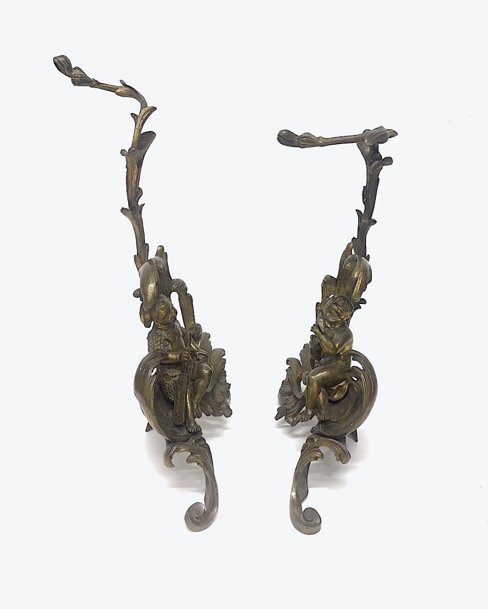 Pair Of Rococo-style Bronze Fire Tongs With Putti And Naturalistic Decorations Ref1209-photo-3