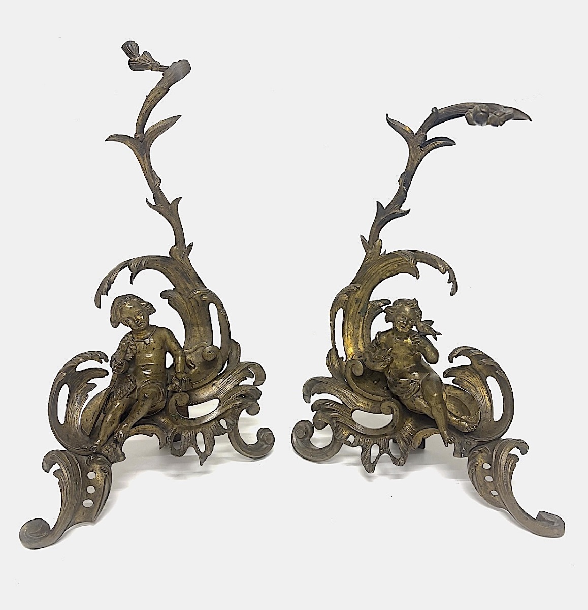 Pair Of Rococo-style Bronze Fire Tongs With Putti And Naturalistic Decorations Ref1209-photo-4