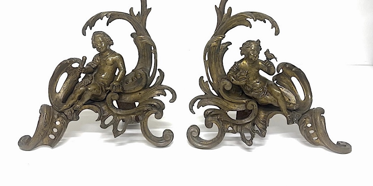 Pair Of Rococo-style Bronze Fire Tongs With Putti And Naturalistic Decorations Ref1209-photo-6