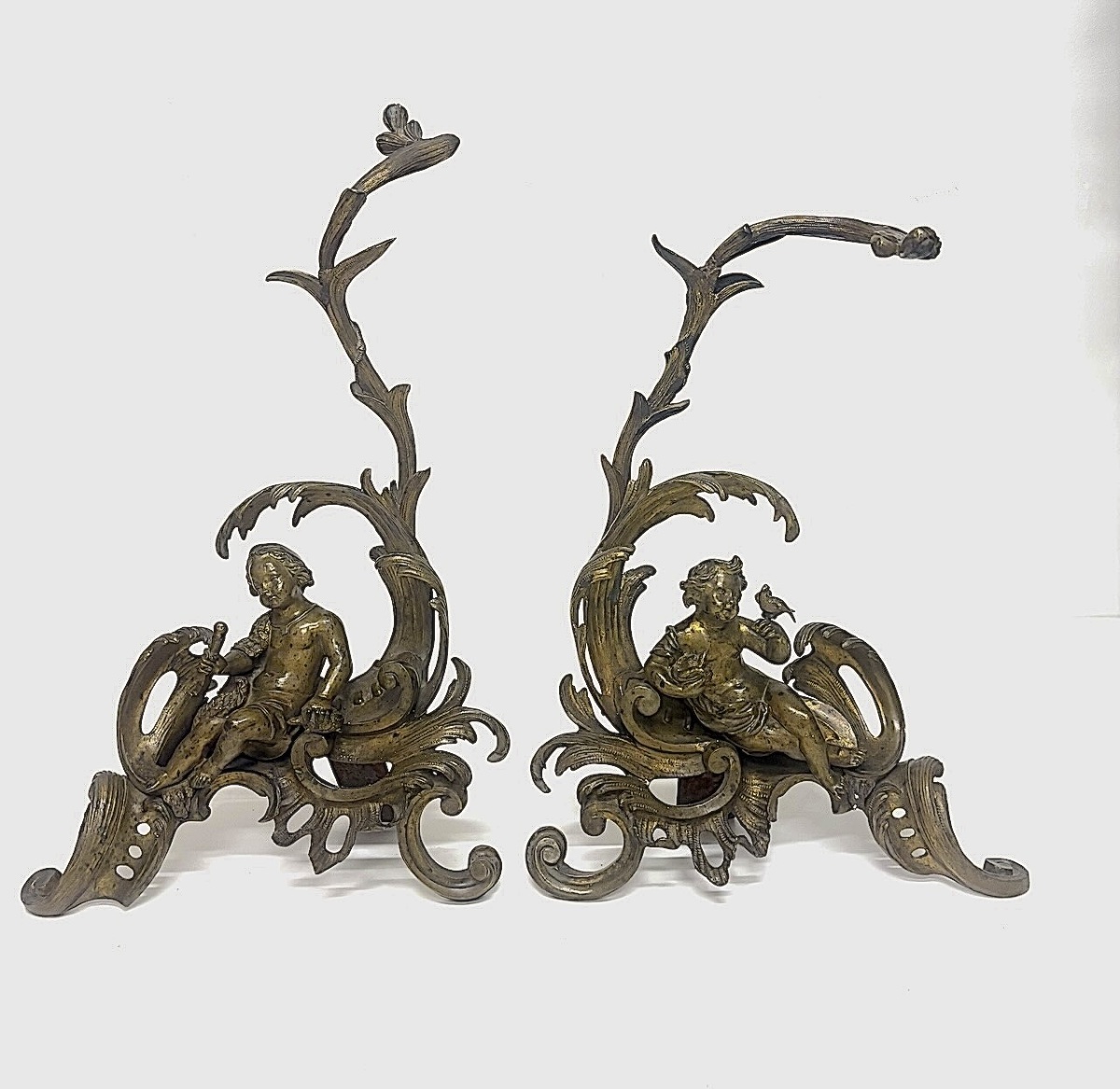 Pair Of Rococo-style Bronze Fire Tongs With Putti And Naturalistic Decorations Ref1209-photo-7