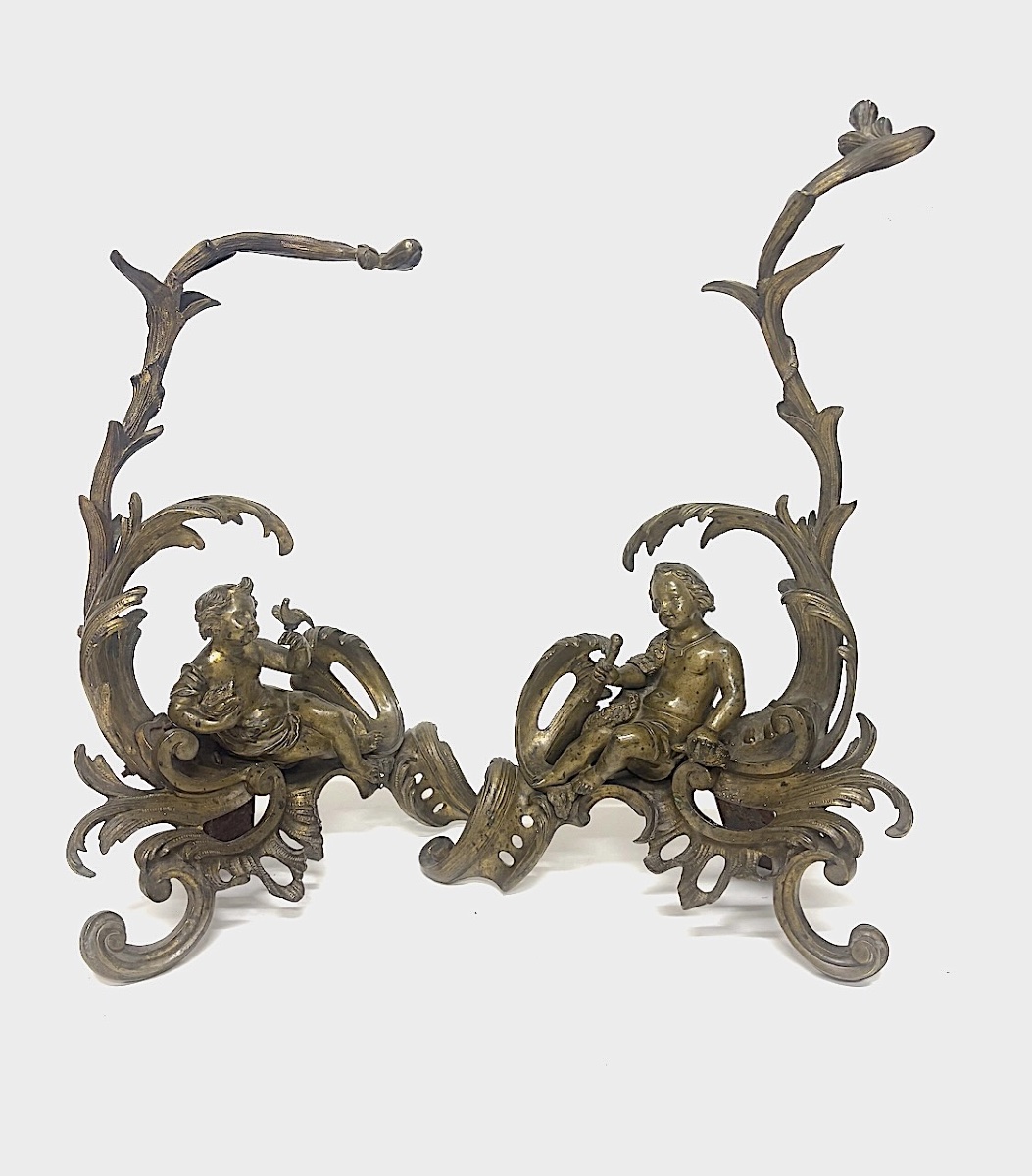 Pair Of Rococo-style Bronze Fire Tongs With Putti And Naturalistic Decorations Ref1209-photo-8