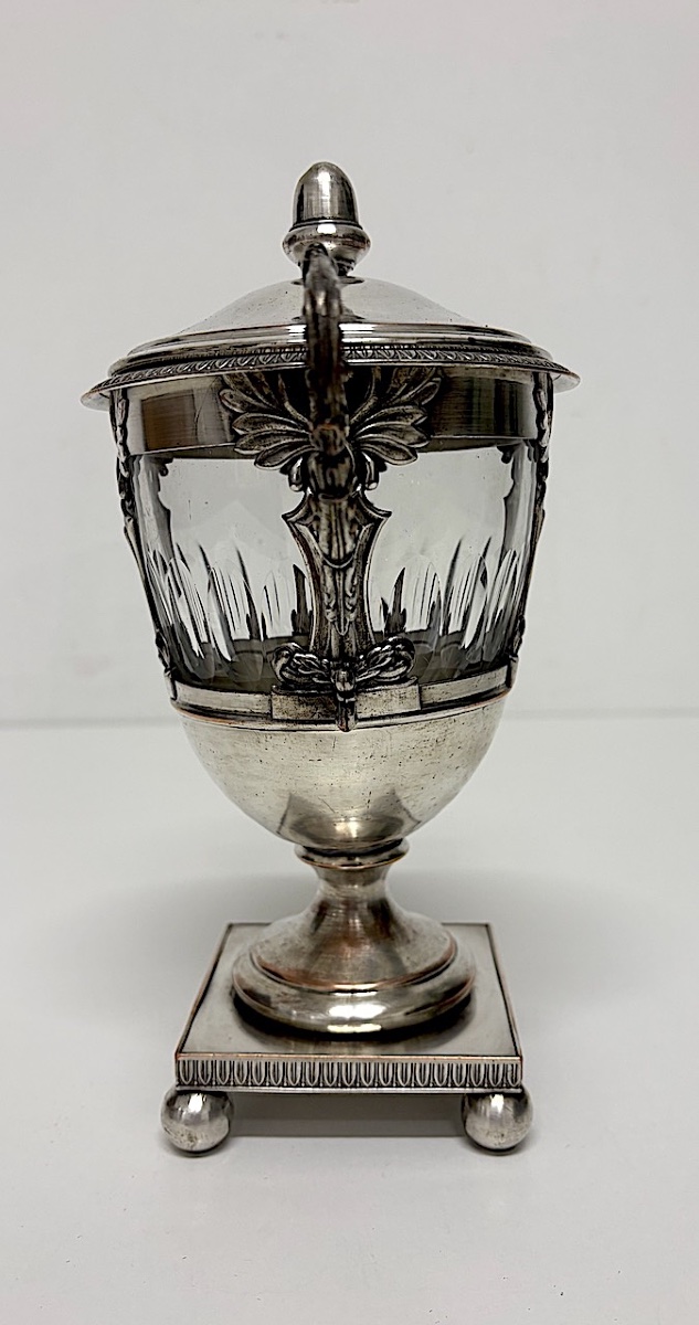 Confiturier ou sucrier époque Restauration Métal Argenté et cristal  Arts de la Table Ref1211-photo-2