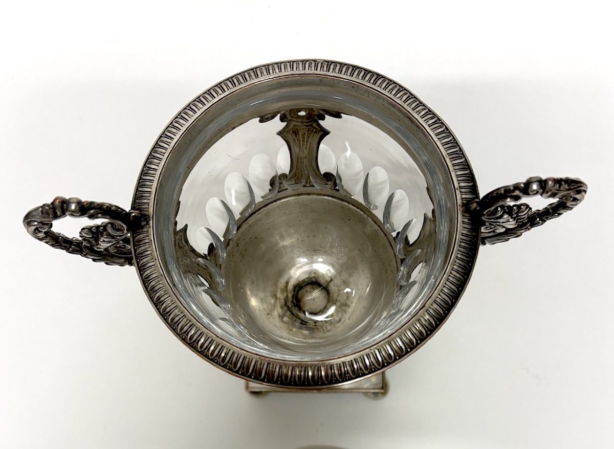 Confiturier ou sucrier époque Restauration Métal Argenté et cristal  Arts de la Table Ref1211-photo-6