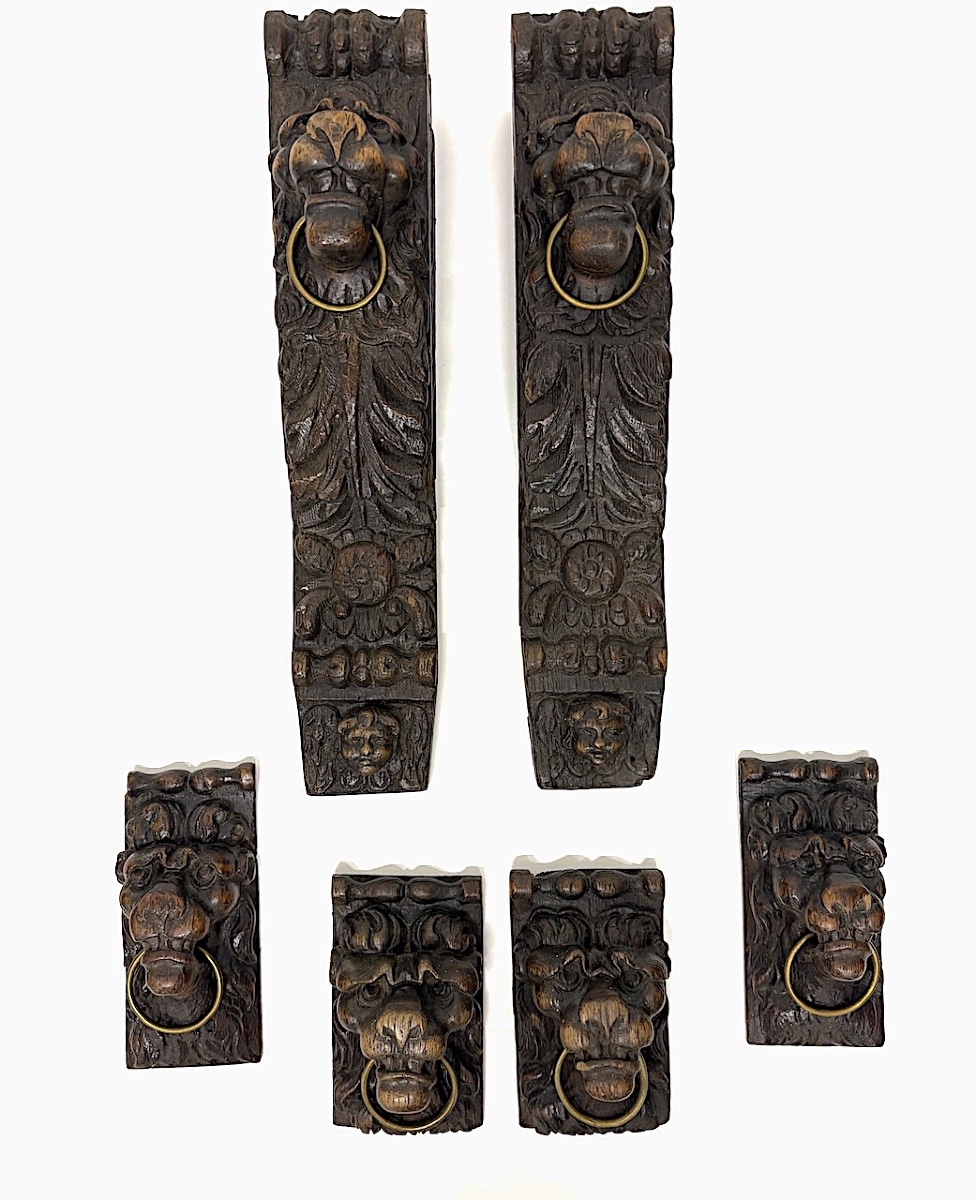 Decorative Elements, Architecture, Carved Wood, Lion's Head, Putti, Oak Wood, Ref. 1212