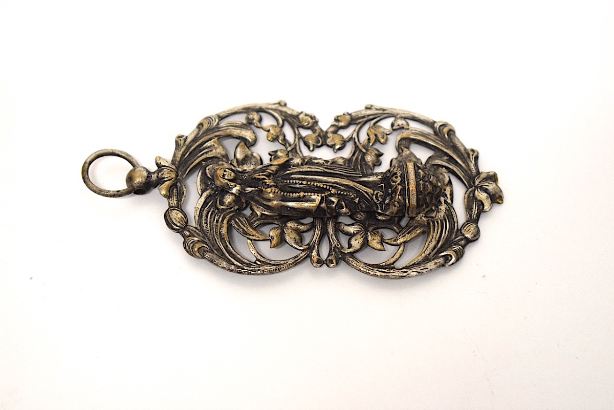 Art Nouveau Pendant: Praying Virgin, Religious, Silver-plated Metal, Circa 1900  Ref1216-photo-4