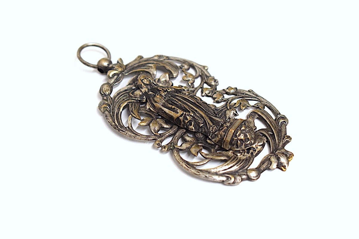 Art Nouveau Pendant: Praying Virgin, Religious, Silver-plated Metal, Circa 1900  Ref1216-photo-8