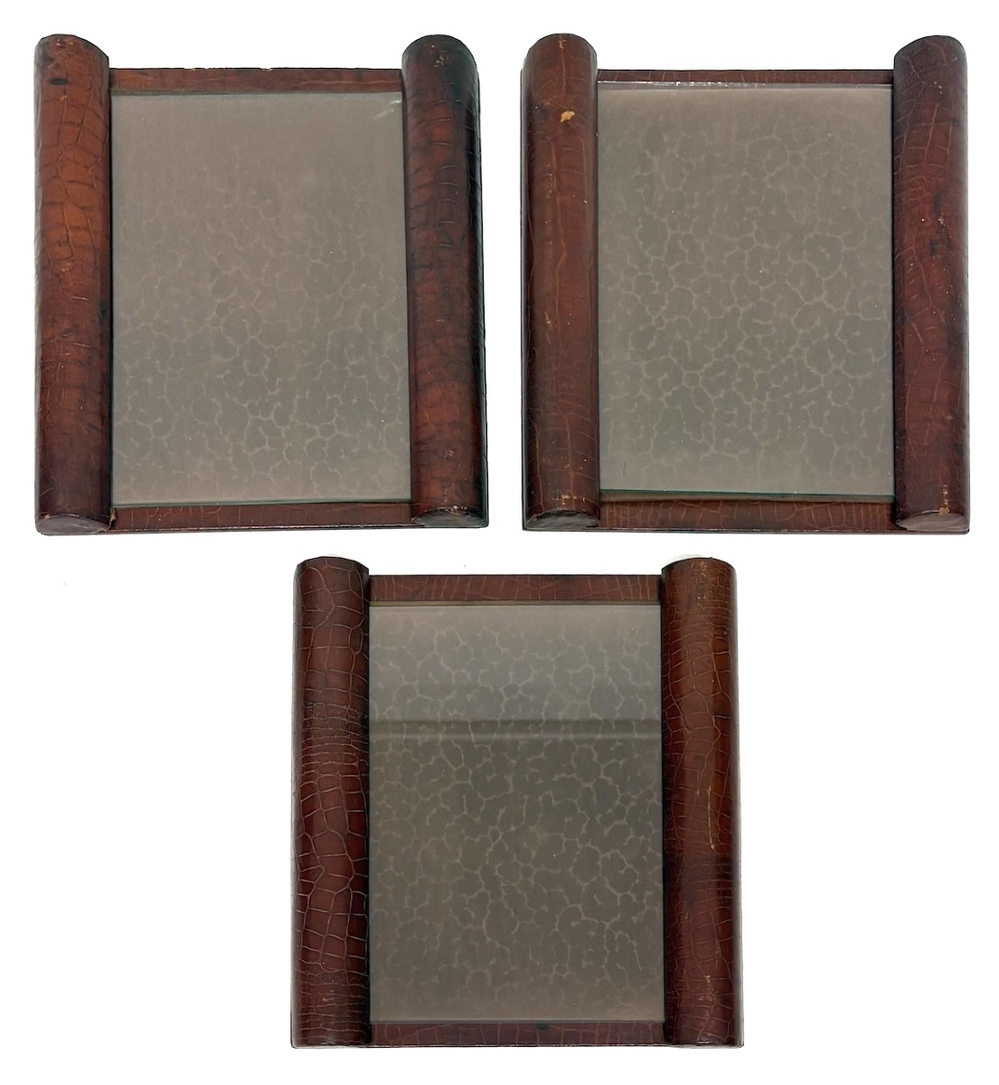 Three Art Deco Photo Frames In Brutalist Or Cubist Leather  Ref1219-photo-2