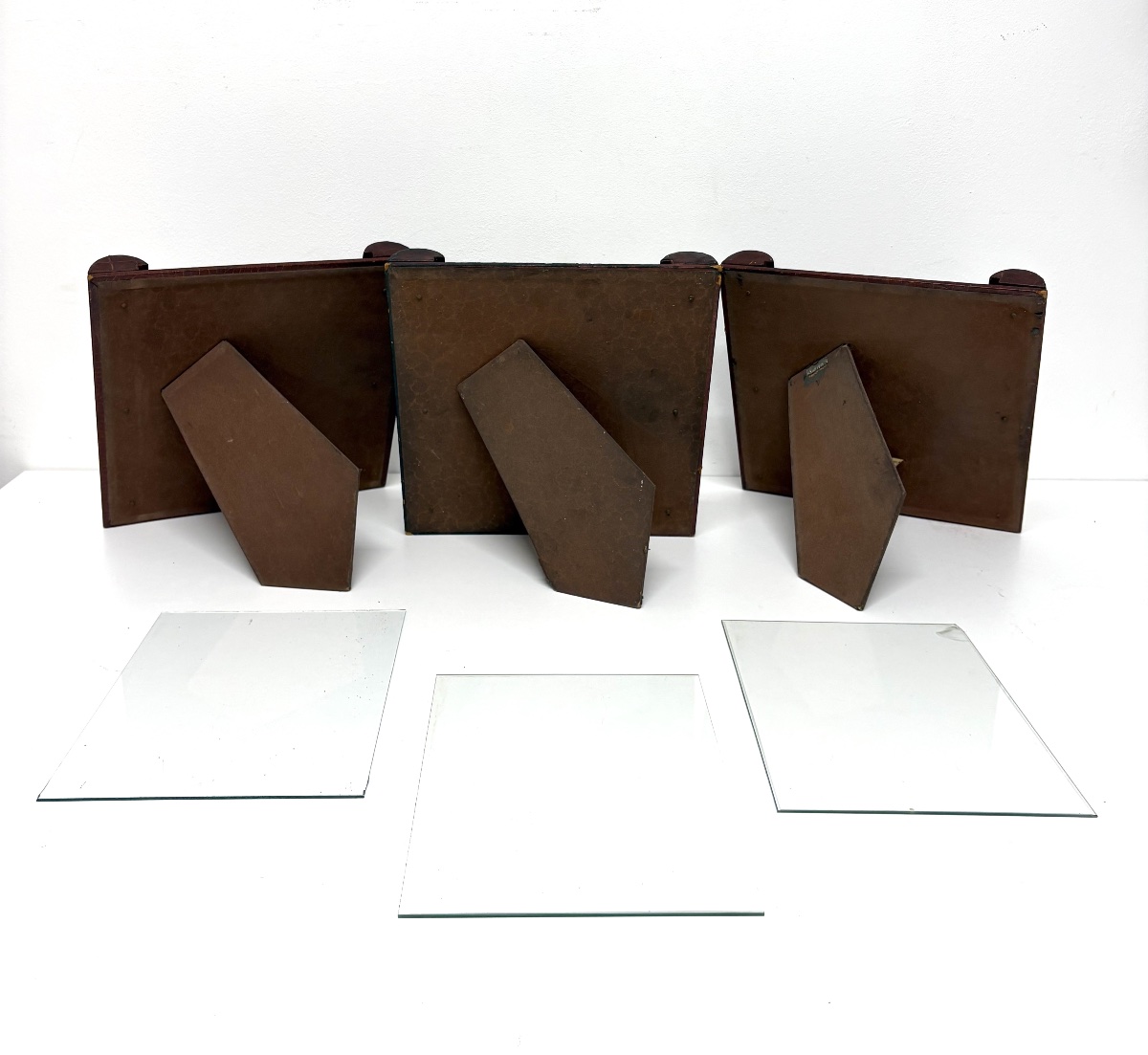 Three Art Deco Photo Frames In Brutalist Or Cubist Leather  Ref1219-photo-3