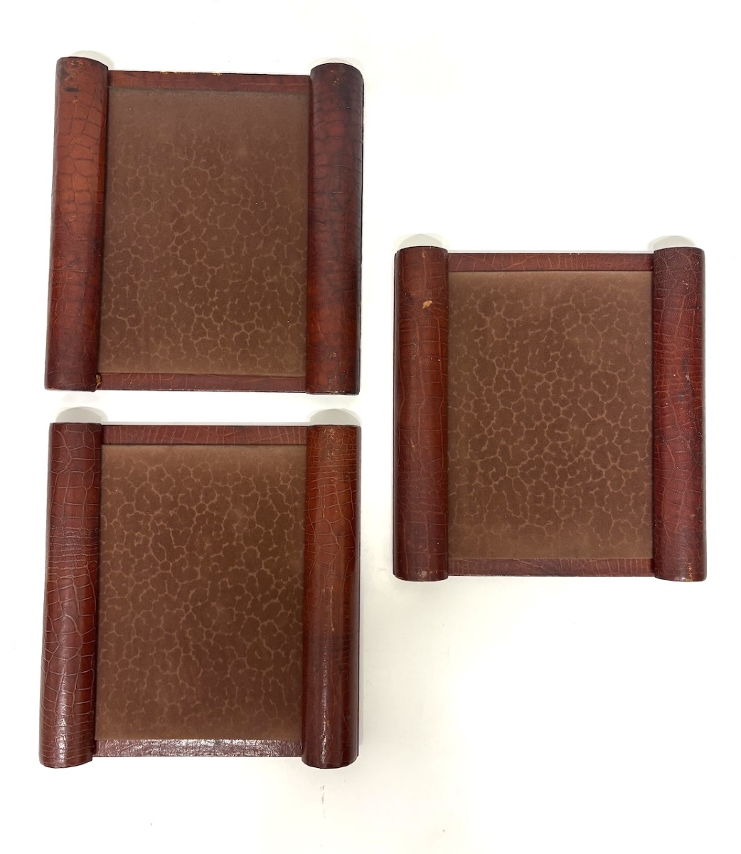 Three Art Deco Photo Frames In Brutalist Or Cubist Leather  Ref1219-photo-1