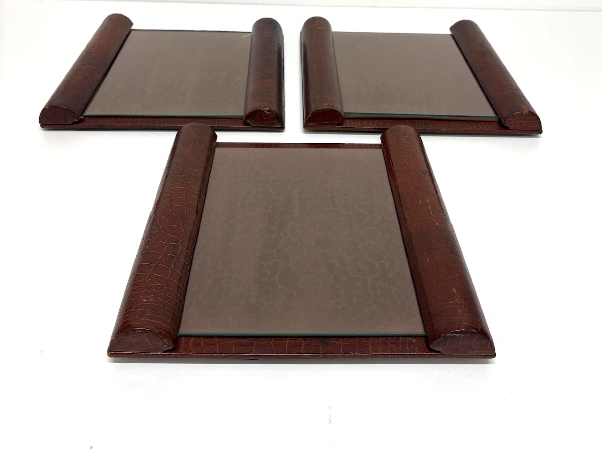 Three Art Deco Photo Frames In Brutalist Or Cubist Leather  Ref1219-photo-8
