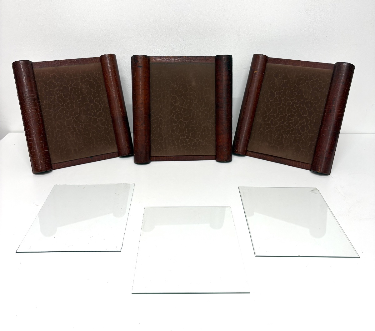 Three Art Deco Photo Frames In Brutalist Or Cubist Leather  Ref1219