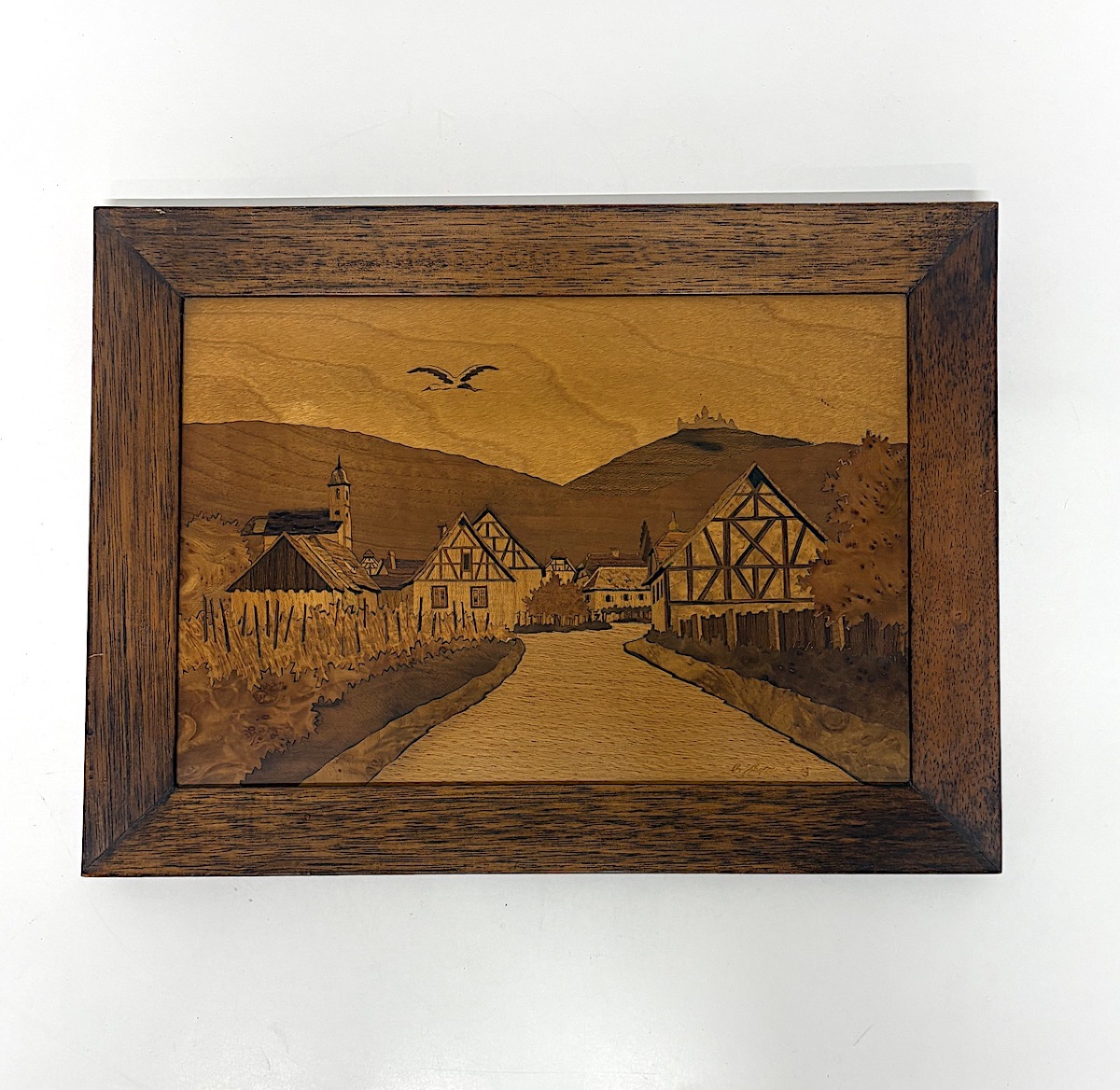 Joseph Aufderbruck Tableau  en Marqueterie Village d' ORSCHWILLER  Alsace Refm1185
