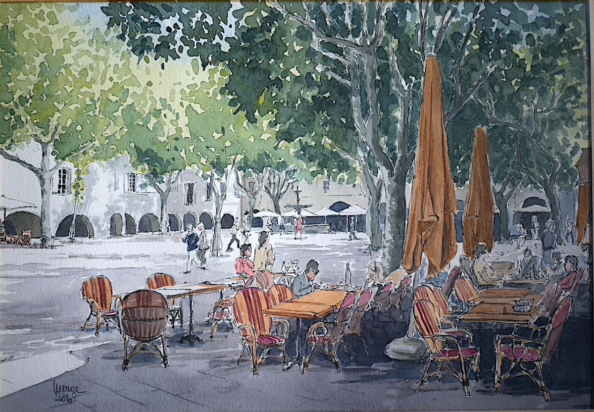 Claude Menge, Watercolor, Uzès, Occitanie, Herb Square, Rt1489-photo-2
