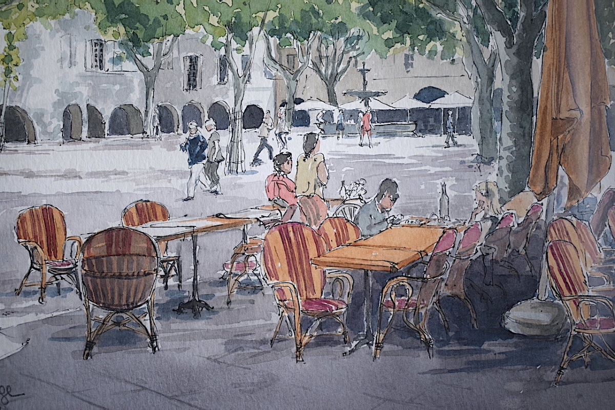 Claude Menge, Watercolor, Uzès, Occitanie, Herb Square, Rt1489-photo-3
