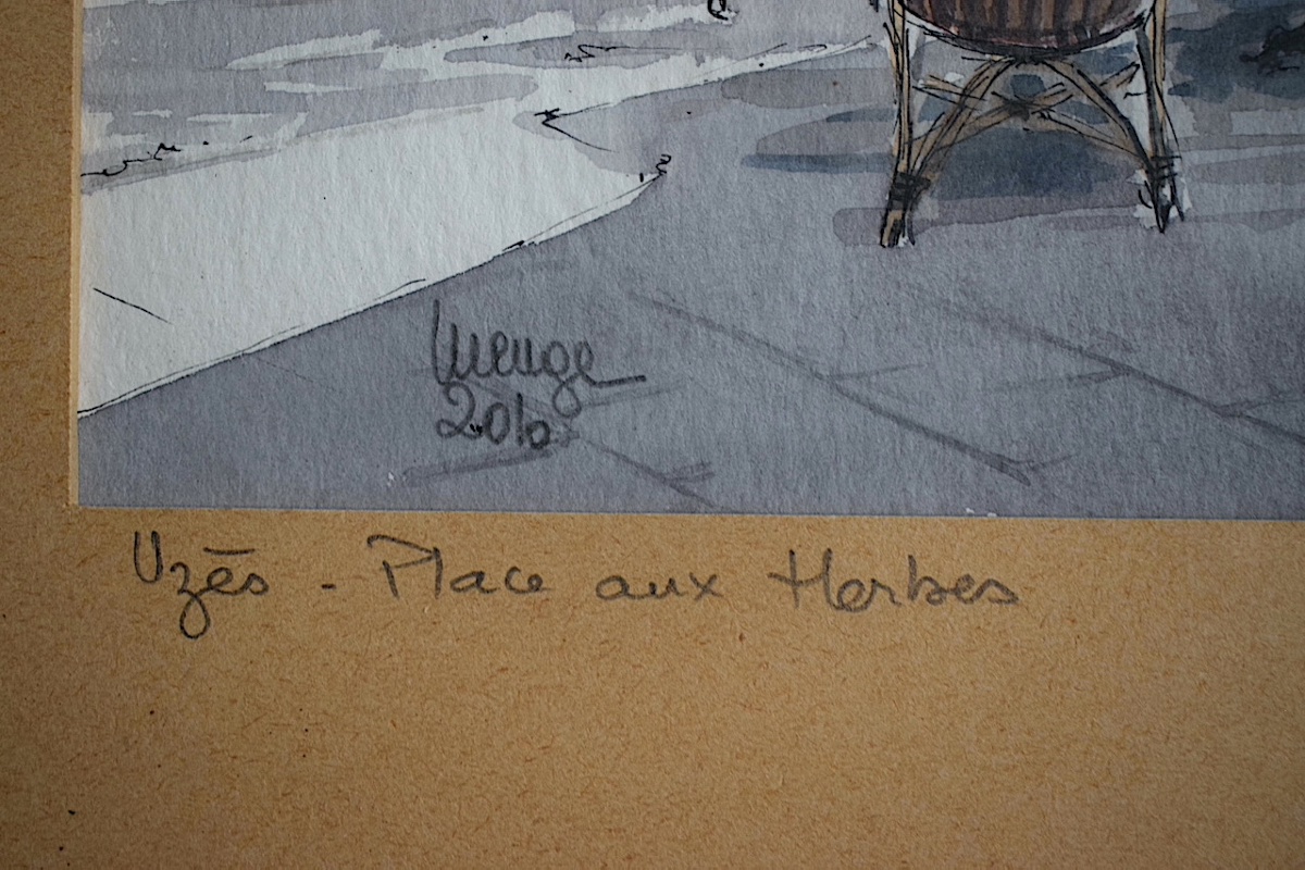 Claude Menge, Watercolor, Uzès, Occitanie, Herb Square, Rt1489-photo-2