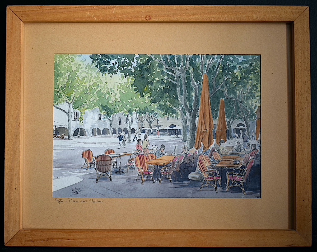 Claude Menge, Watercolor, Uzès, Occitanie, Herb Square, Rt1489
