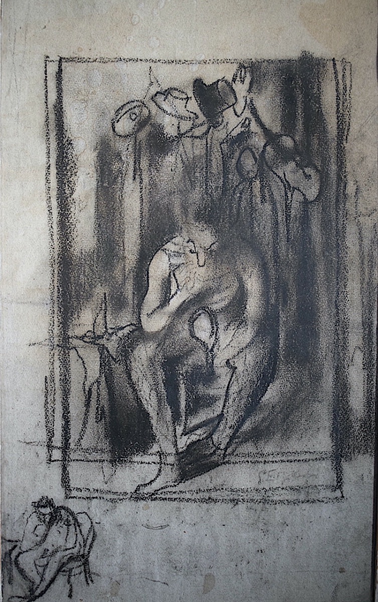 Jean  D'ESPARBES  signé Dessin au fusain clown triste théâtre XX ème siècle RT1491-photo-2