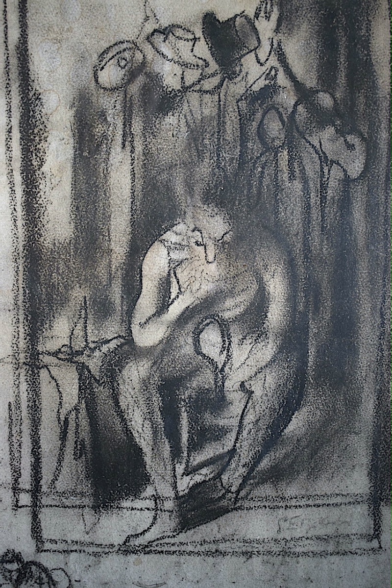 Jean  D'ESPARBES  signé Dessin au fusain clown triste théâtre XX ème siècle RT1491-photo-3