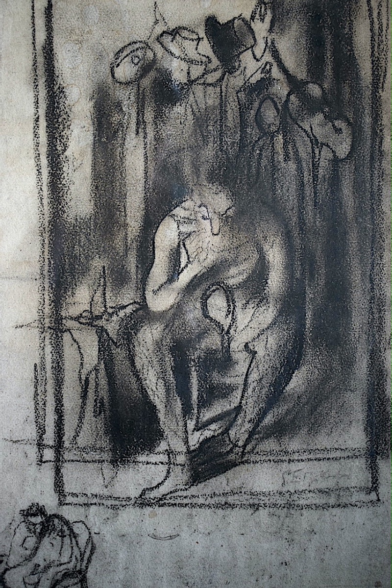 Jean  D'ESPARBES  signé Dessin au fusain clown triste théâtre XX ème siècle RT1491-photo-2