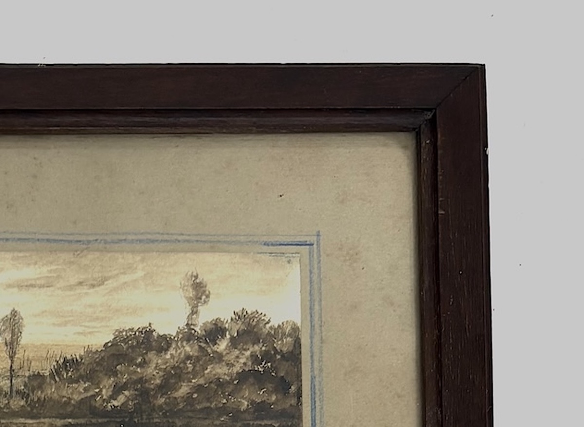 Miniature Watercolor, Ink Wash, Poissy On The Banks Of The Seine, Monogram Cb, Ref. M1187-photo-4