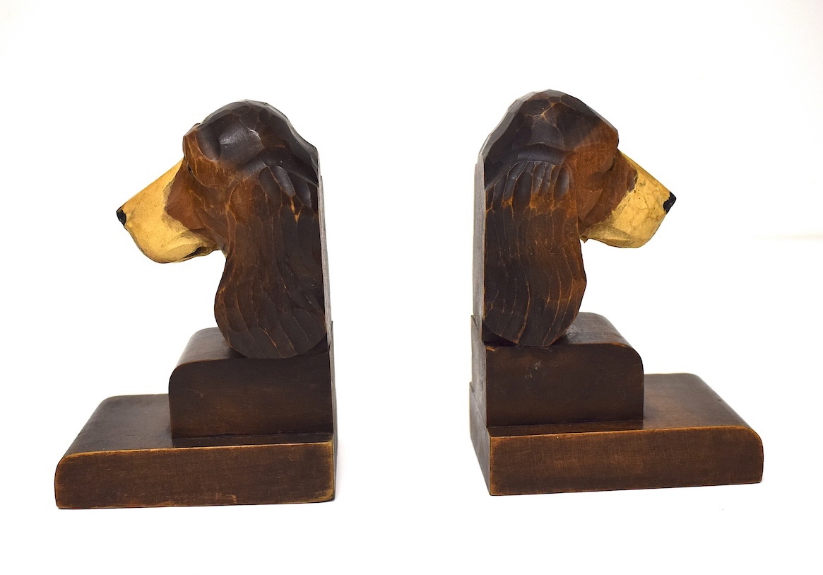 Serre Livres Chiens Chasse  Art Deco Bois Sculpté Setter Anglais Beagle 1930 1950 ref1190-photo-2
