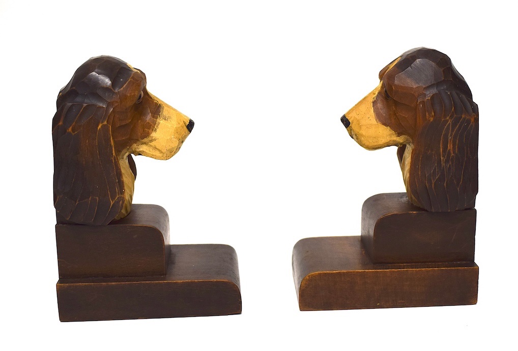 Serre Livres Chiens Chasse  Art Deco Bois Sculpté Setter Anglais Beagle 1930 1950 ref1190-photo-3