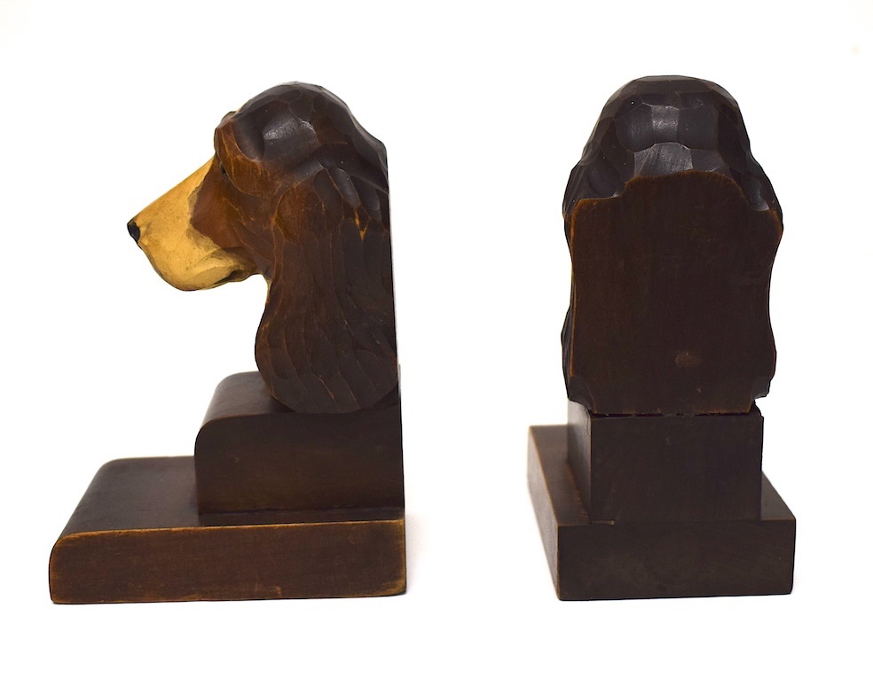 Serre Livres Chiens Chasse  Art Deco Bois Sculpté Setter Anglais Beagle 1930 1950 ref1190-photo-4
