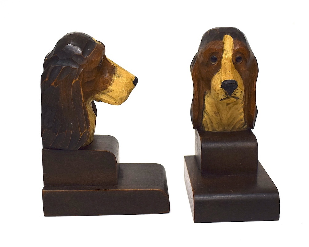 Serre Livres Chiens Chasse  Art Deco Bois Sculpté Setter Anglais Beagle 1930 1950 ref1190-photo-1