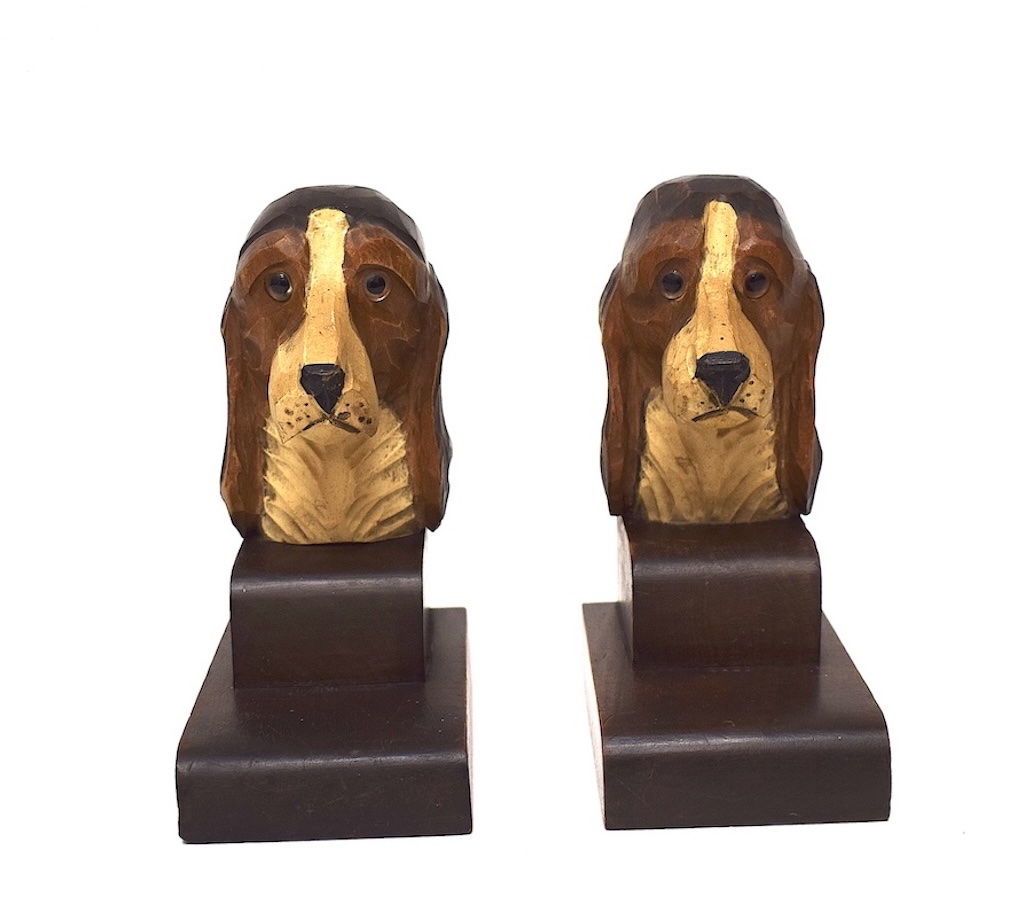 Serre Livres Chiens Chasse  Art Deco Bois Sculpté Setter Anglais Beagle 1930 1950 ref1190