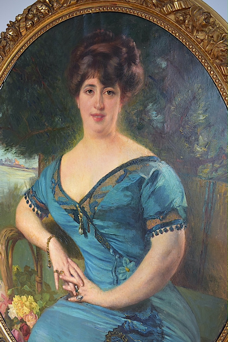 Léon Galand, Large-format Oval Portrait Of A Woman, Dated 1911, Rt1495-photo-3