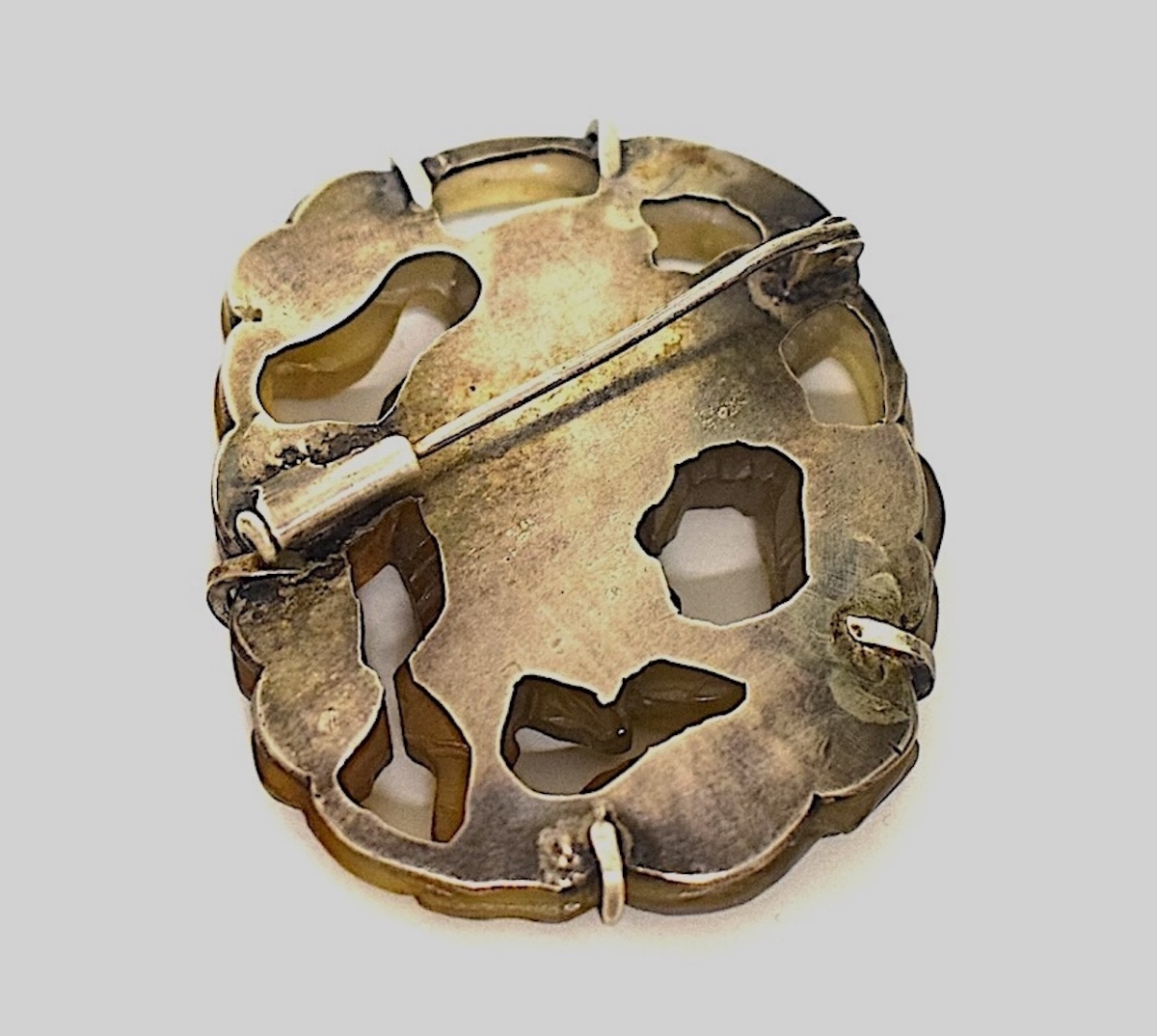 Jewelry: Chinese Brooch In Carved Jade (celadon Brown) And Solid Silver (china) Ref. 1193-photo-4