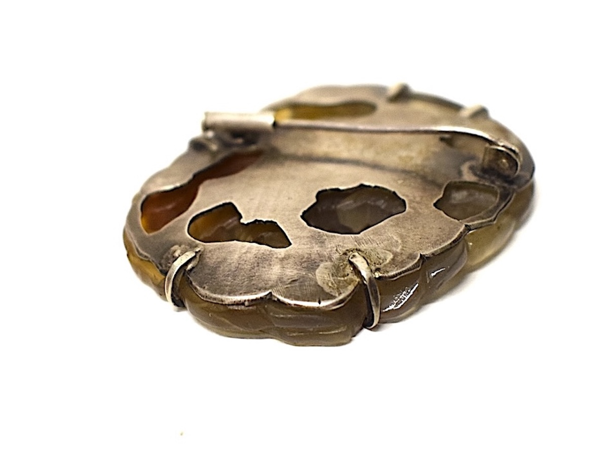 Jewelry: Chinese Brooch In Carved Jade (celadon Brown) And Solid Silver (china) Ref. 1193-photo-4