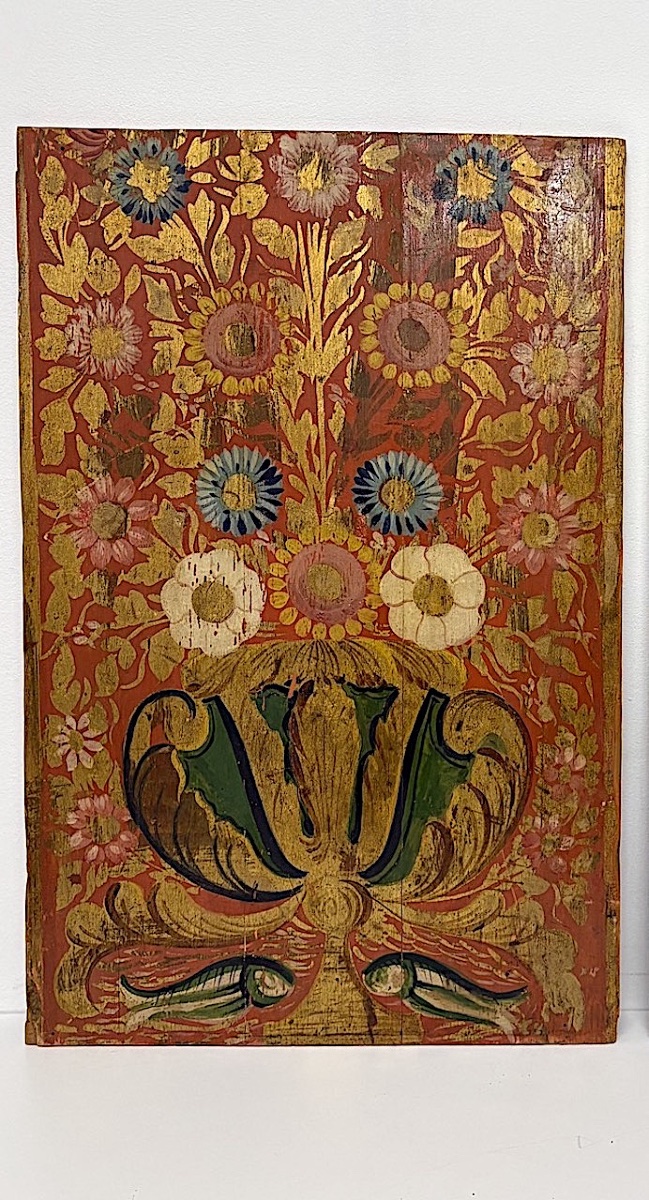 Paire de panneaux bois peints d’art populaire vases fleuris  Alsace ou rhénane ref1196-photo-3