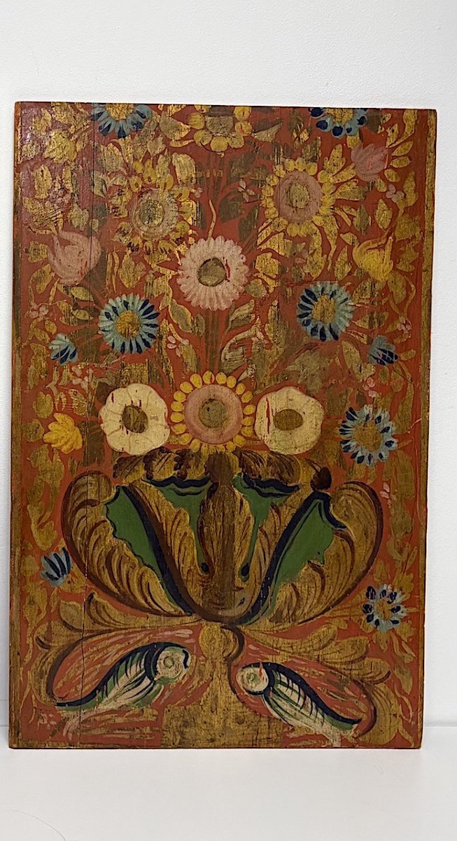 Paire de panneaux bois peints d’art populaire vases fleuris  Alsace ou rhénane ref1196-photo-2