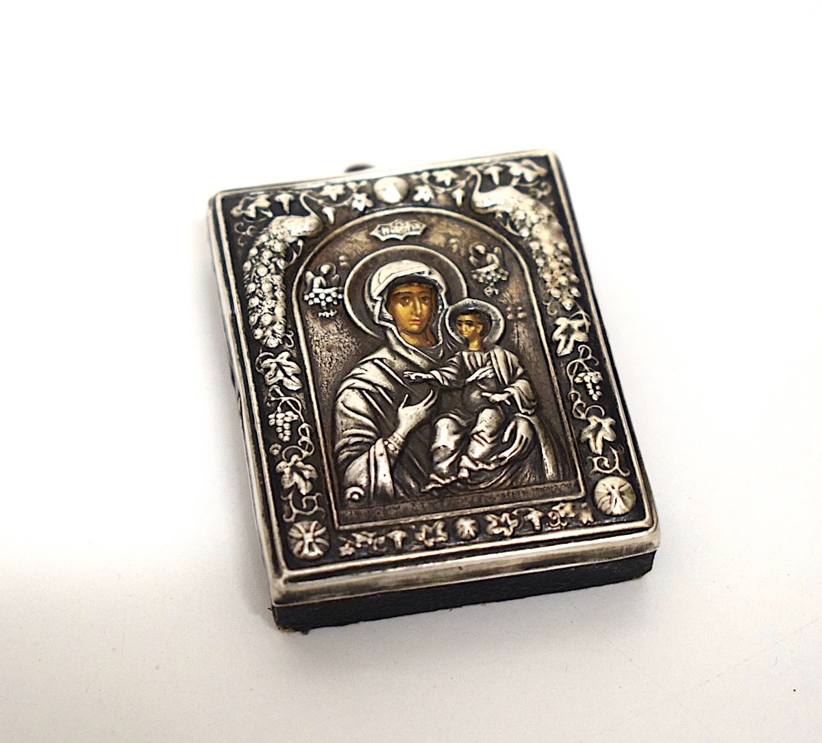Small Icon Or Riza: Miniature Orthodox Virgin Mary Travel Icon In Solid Silver, Ref1204 -photo-2