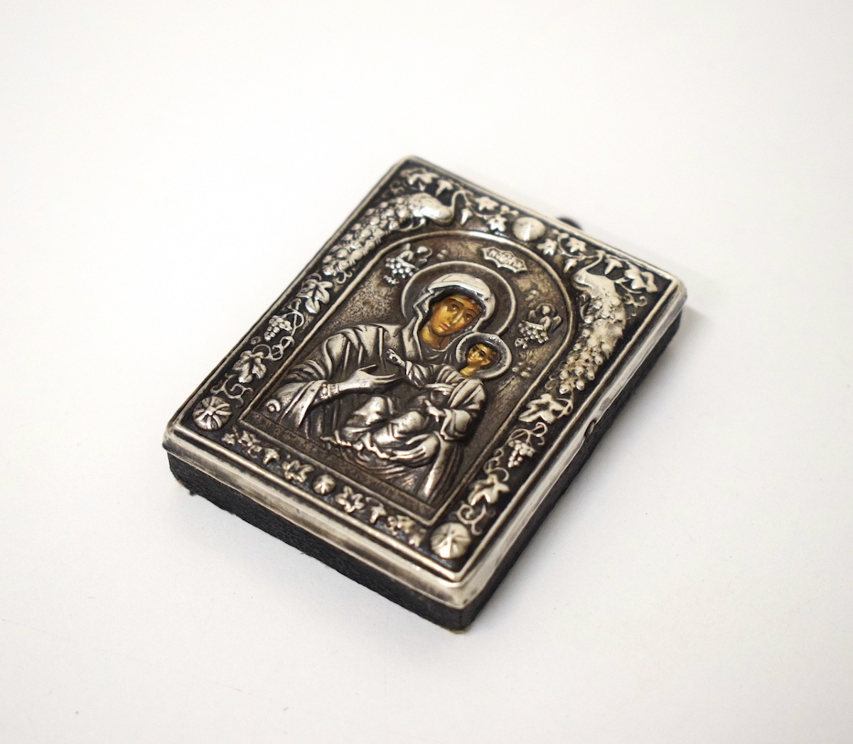 Small Icon Or Riza: Miniature Orthodox Virgin Mary Travel Icon In Solid Silver, Ref1204 -photo-3