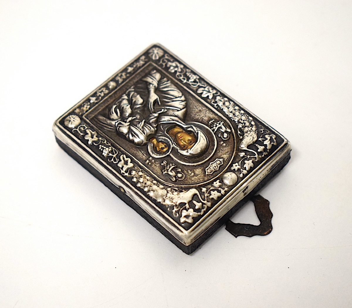 Small Icon Or Riza: Miniature Orthodox Virgin Mary Travel Icon In Solid Silver, Ref1204 -photo-4